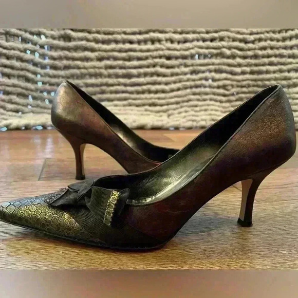 Vintage Roberto Capucci Brown and Metallic Bronze Heels Size 9 - Picture 4 of 15